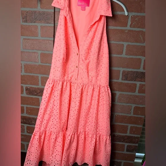Lilly Pulitzer Trisha Eyelet Shirtdress in Neon Sunburst - Picture 4 of 8